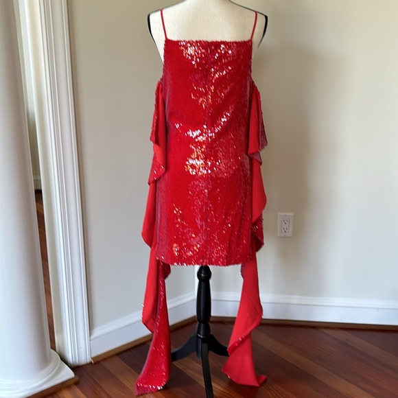 BCBGMaxazria Red Sequined Dress with Side Panels Size M - Picture 4 of 5
